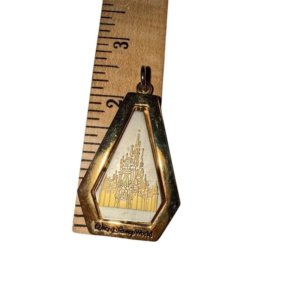 Walt Disney World parks‎ Castle Pendant Charm Gold Tone Geometric Dangle 2 in